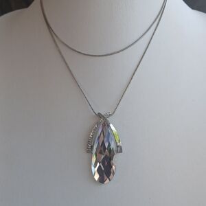 Paparazzi Silver Necklace Long with Iridescent Crystal Pendant